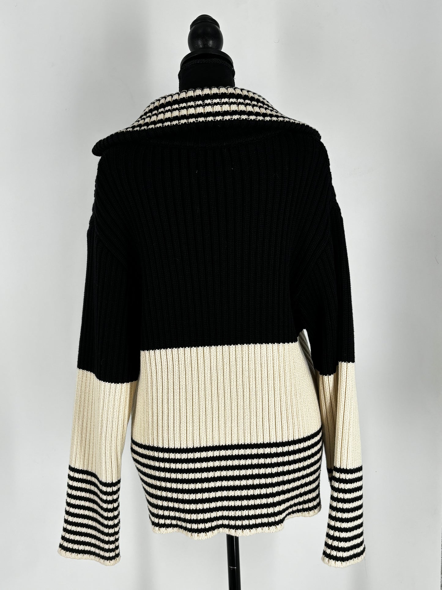 Women's Black Knitted Striped Pullover Sweater – Size S-M