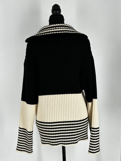 Women's Black Knitted Striped Pullover Sweater – Size S-M