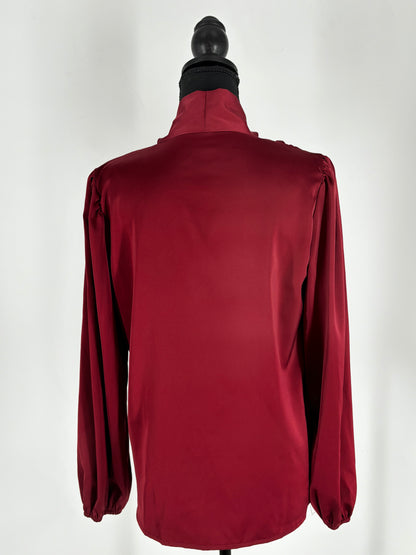 SHEIN Women’s Red Satin Bow Tie Blouse – Size S