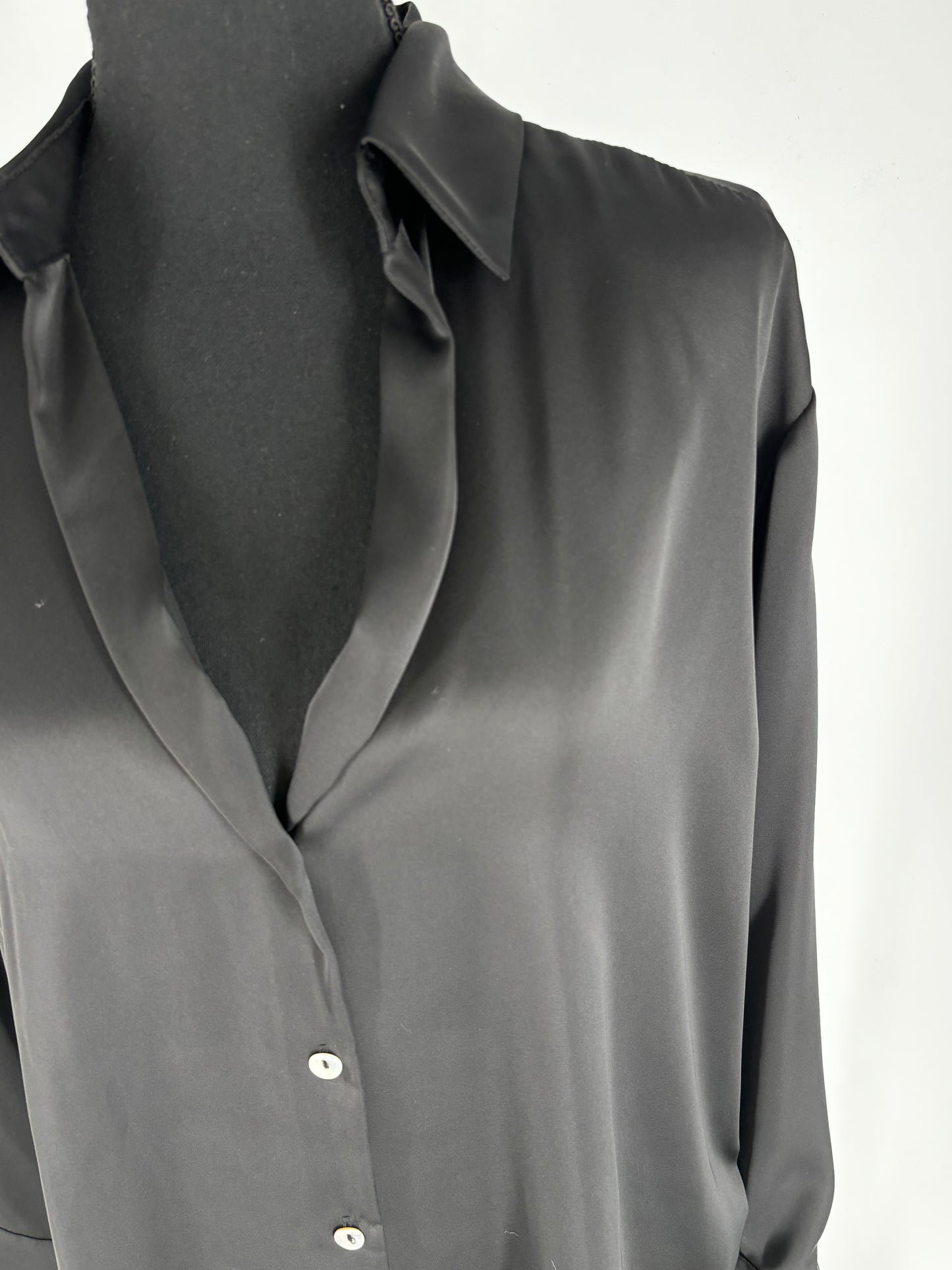 ZARA Women's Elegant Black Silk Button-Up Blouse – Size S