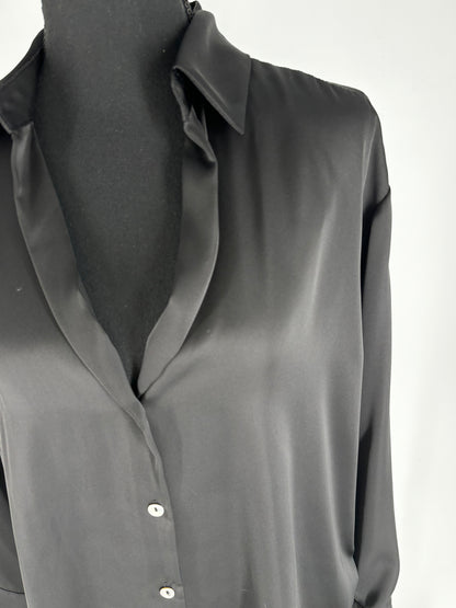 ZARA Women's Elegant Black Silk Button-Up Blouse – Size S