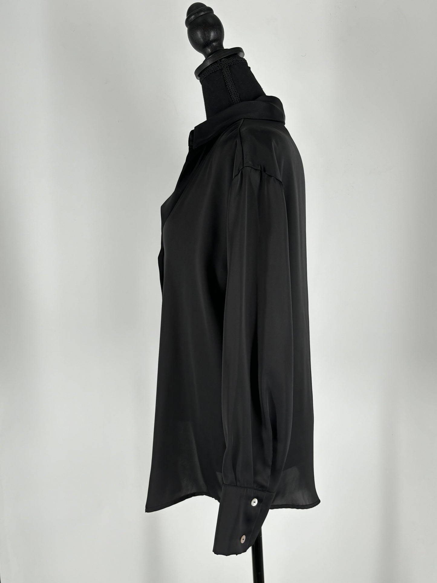 ZARA Women's Elegant Black Silk Button-Up Blouse – Size S