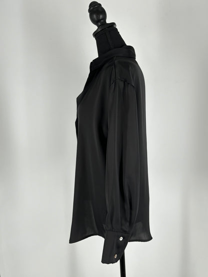 ZARA Women's Elegant Black Silk Button-Up Blouse – Size S