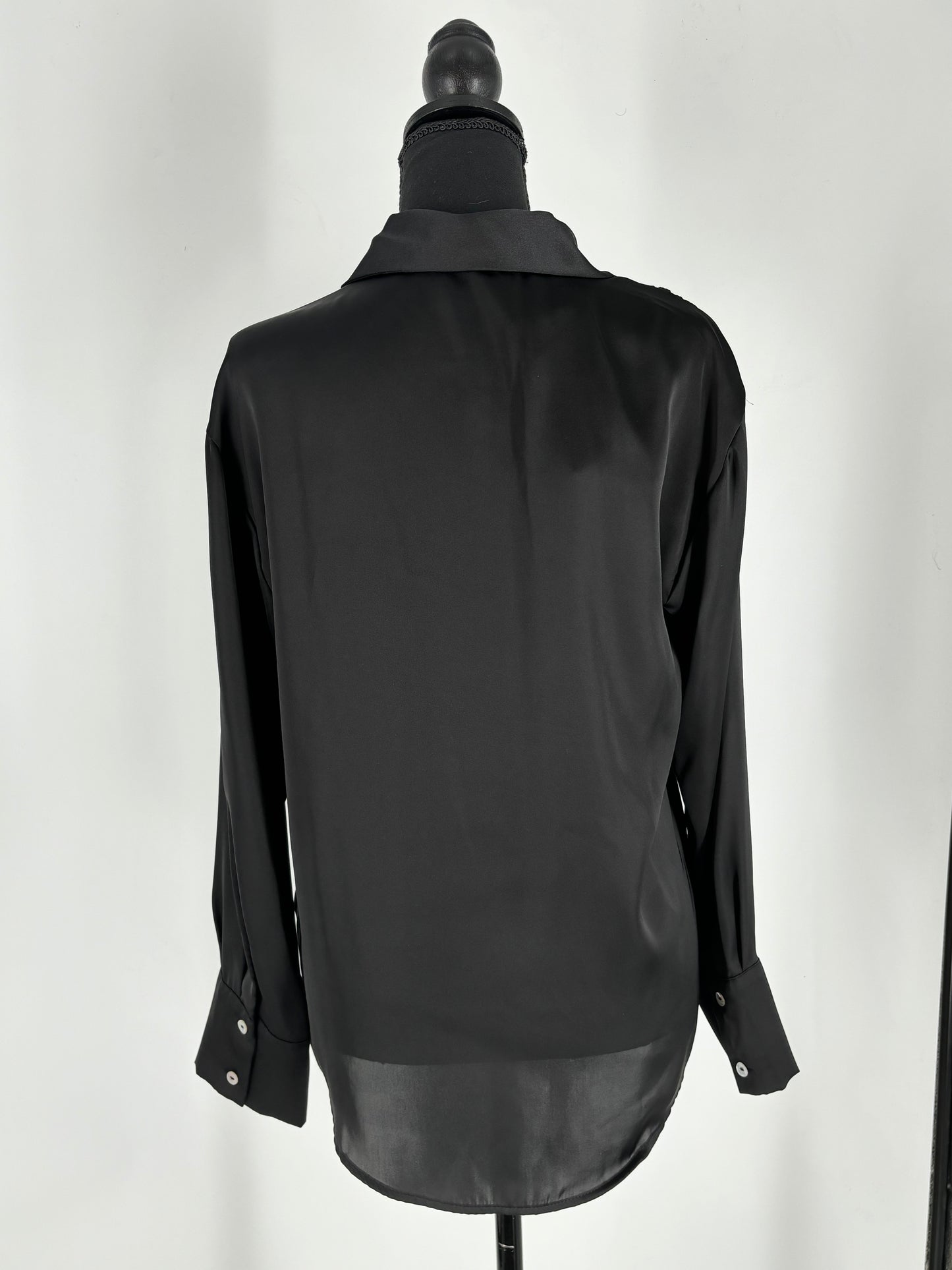 ZARA Women's Elegant Black Silk Button-Up Blouse – Size S