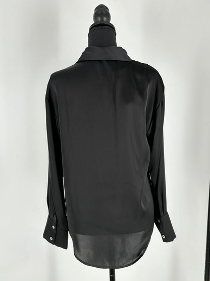 ZARA Women's Elegant Black Silk Button-Up Blouse – Size S
