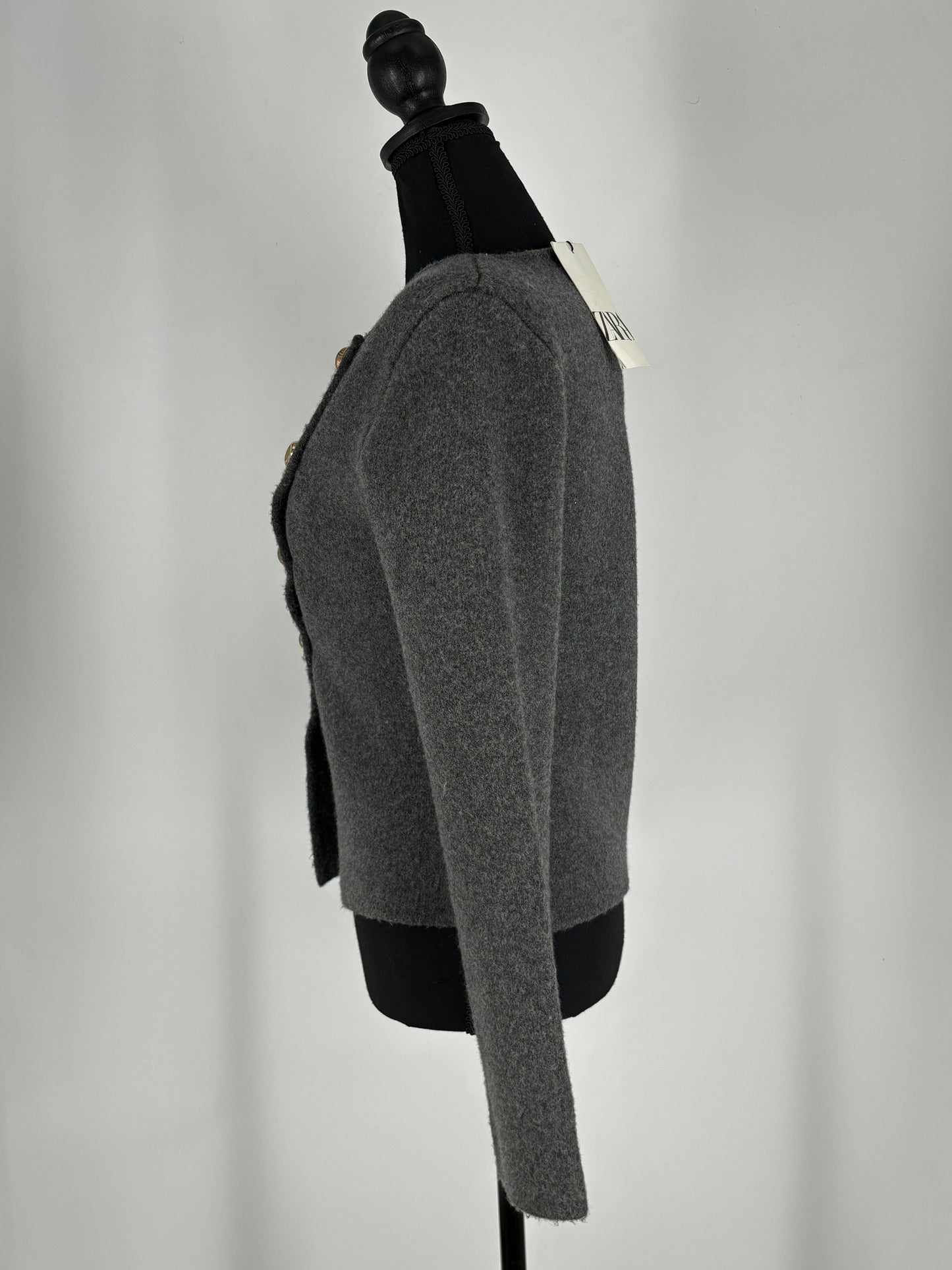 ZARA Women’s Gray Fitted Short Coat with Buttons – Size S