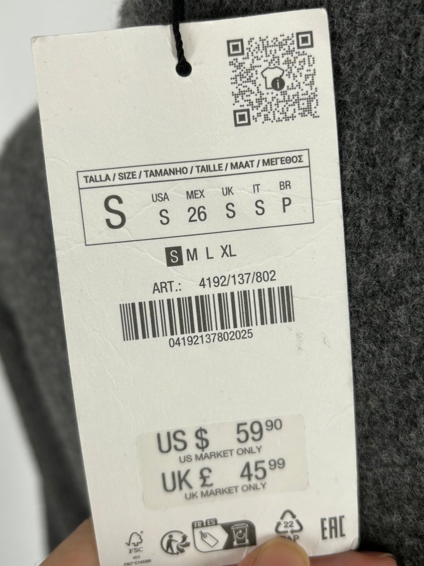 ZARA Women’s Gray Fitted Short Coat with Buttons – Size S