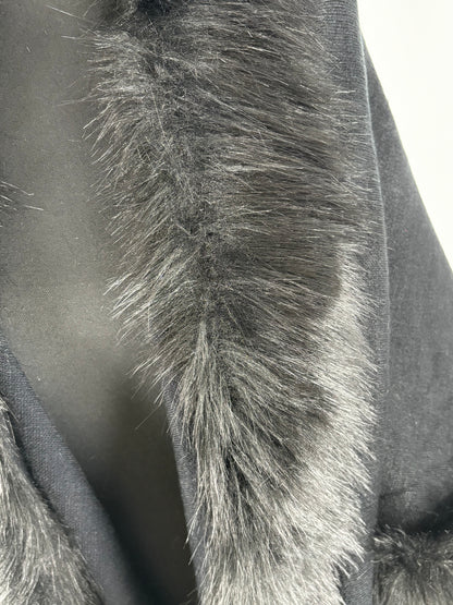 ZLYC Women’s Black Faux Fur Collar Open Front Coat – One Size