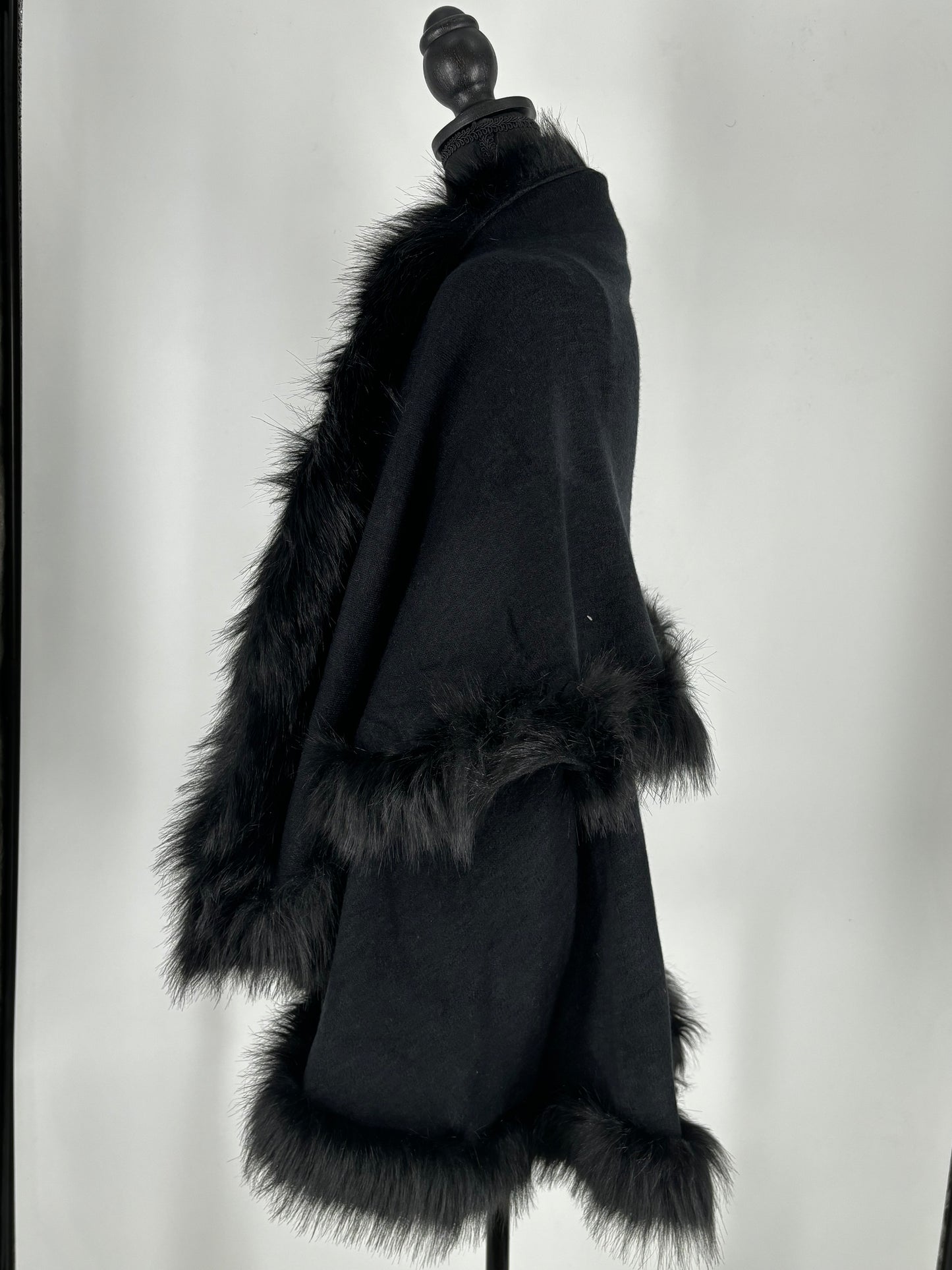 ZLYC Women’s Black Faux Fur Collar Open Front Coat – One Size