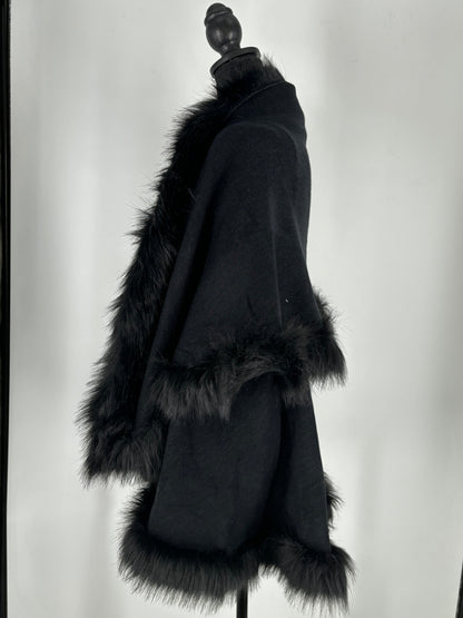 ZLYC Women’s Black Faux Fur Collar Open Front Coat – One Size