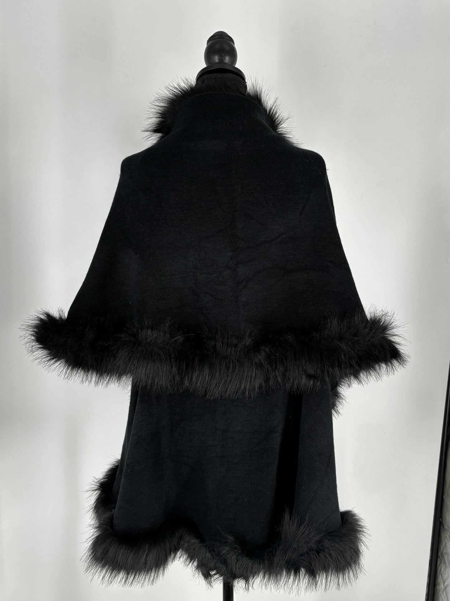 ZLYC Women’s Black Faux Fur Collar Open Front Coat – One Size