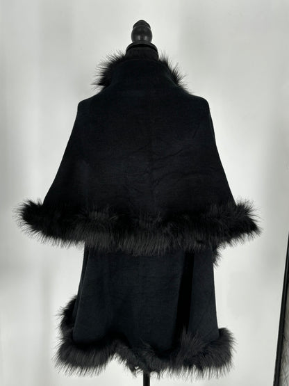 ZLYC Women’s Black Faux Fur Collar Open Front Coat – One Size