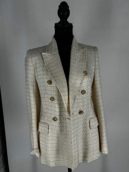 ZARA Women's Classic White Linen Tailored Blazer – Size S