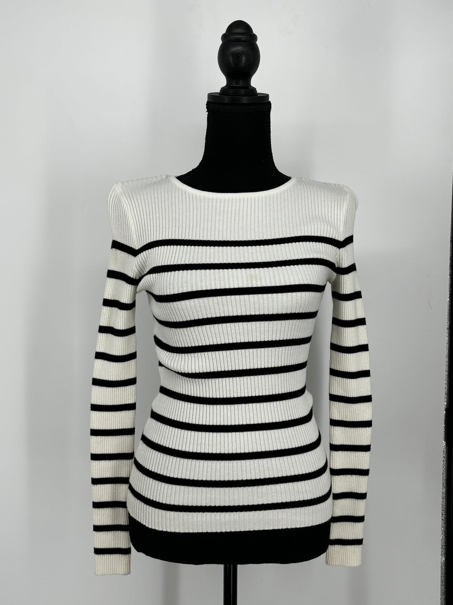 Women's Black and White Striped Long Sleeve Top – Size S