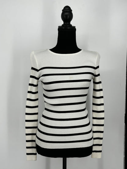 Women's Black and White Striped Long Sleeve Top – Size S