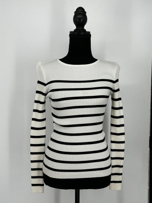 Women's Black and White Striped Long Sleeve Top – Size S