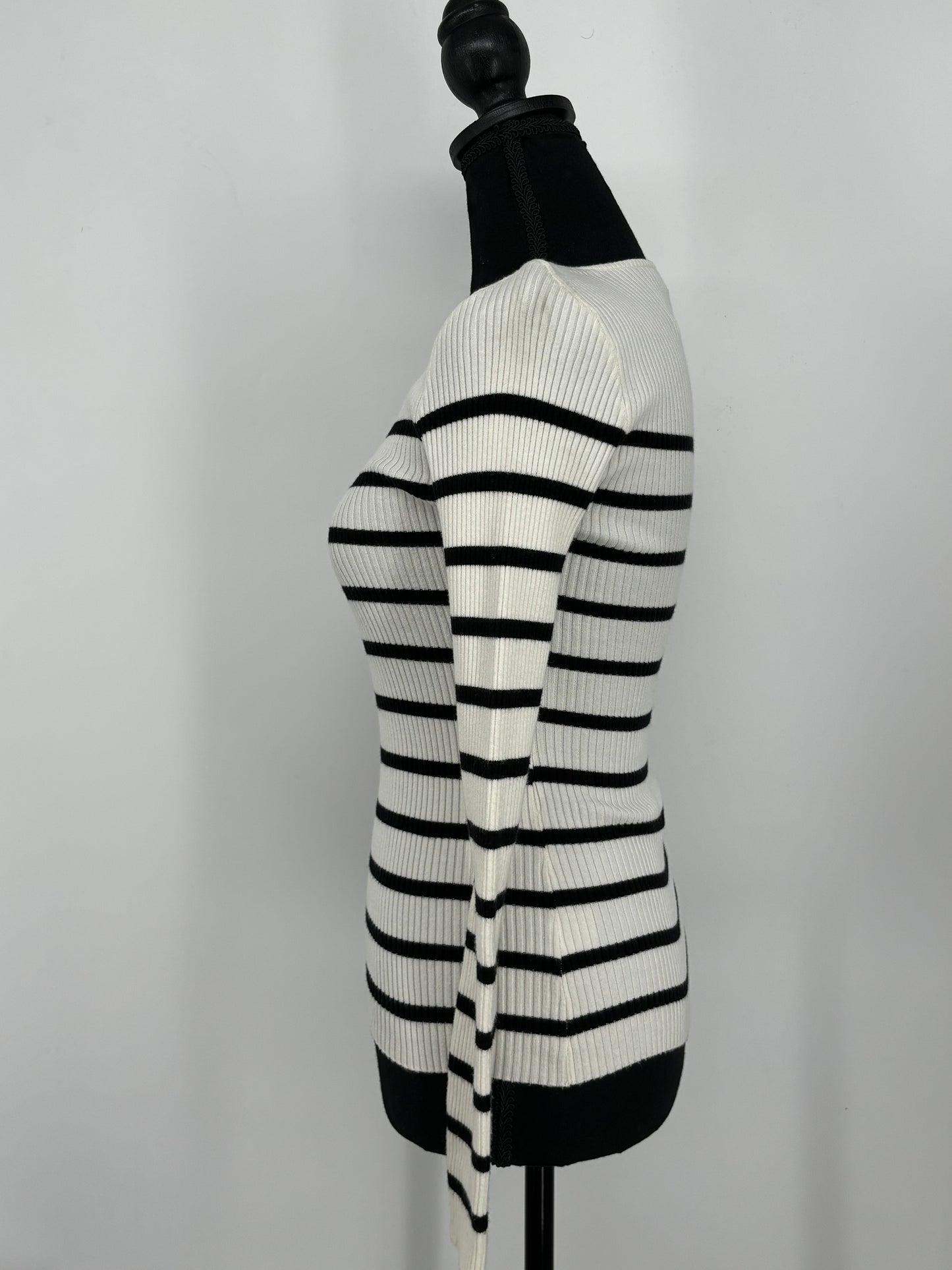Women's Black and White Striped Long Sleeve Top – Size S