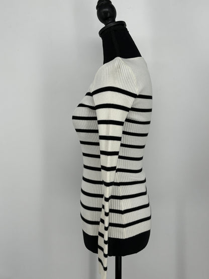 Women's Black and White Striped Long Sleeve Top – Size S