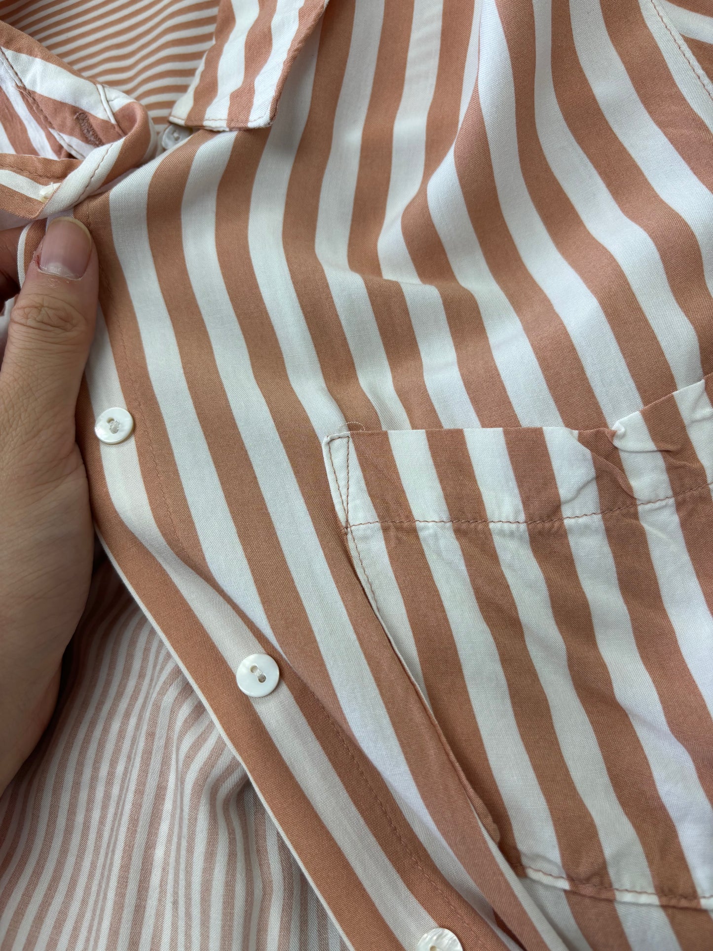 Women's Red and White Vertical Stripe Long Shirt – Size M