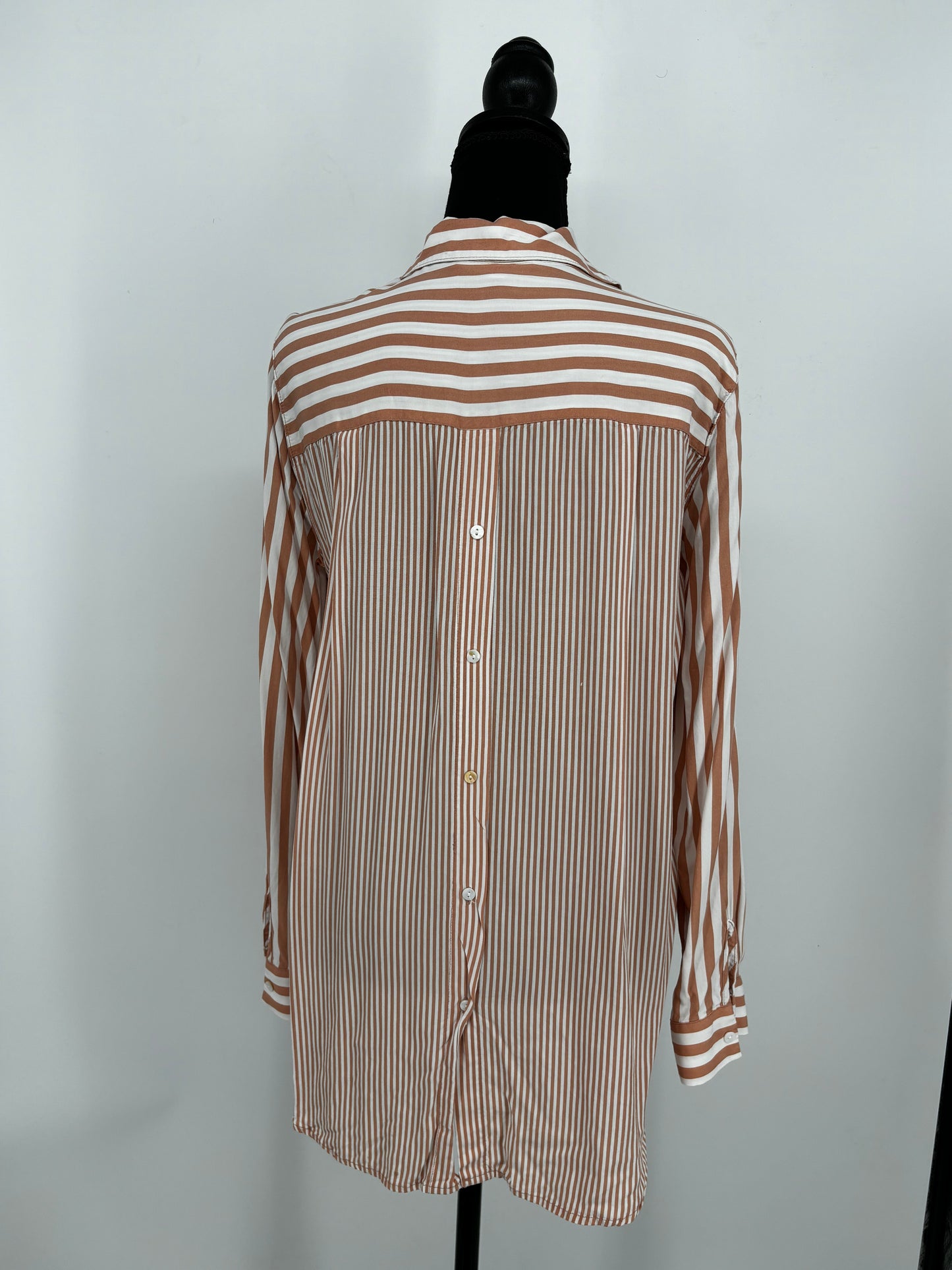 Women's Red and White Vertical Stripe Long Shirt – Size M