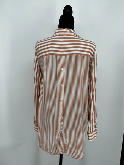 Women's Red and White Vertical Stripe Long Shirt – Size M