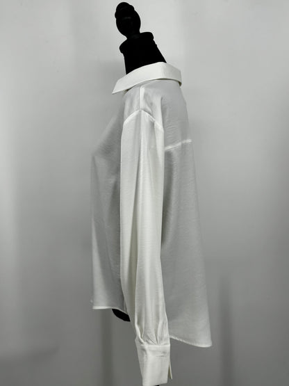 Women's White Longline Button-Up Shirt – Size Small
