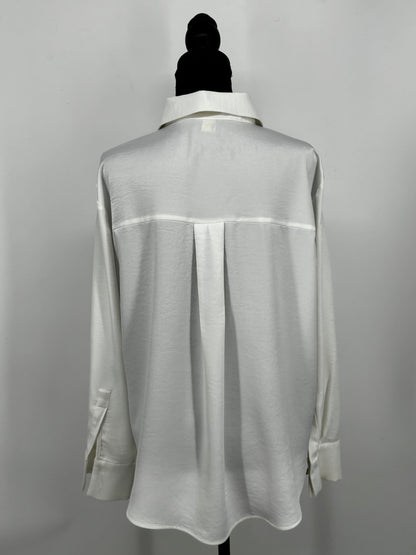 Women's White Longline Button-Up Shirt – Size Small