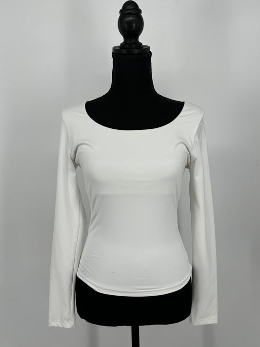 Women's White Fitted Long Sleeve Top – Size S