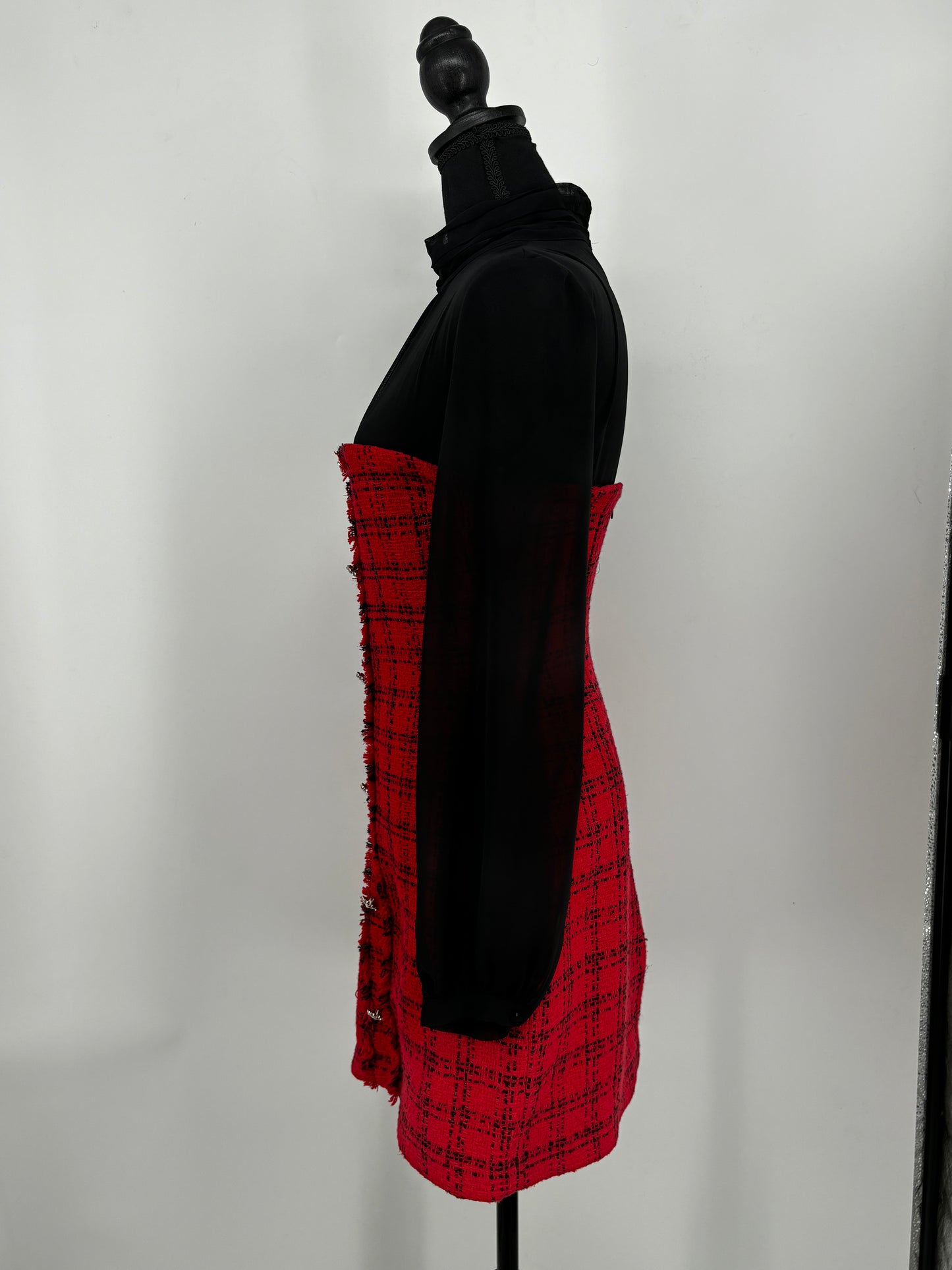 Women's Red Dress Black Sheer Sleeves – Size S