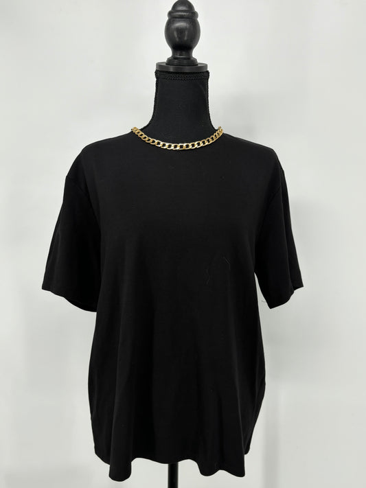 Women’s Black T-Shirt with Metal Chain Detail – Size M