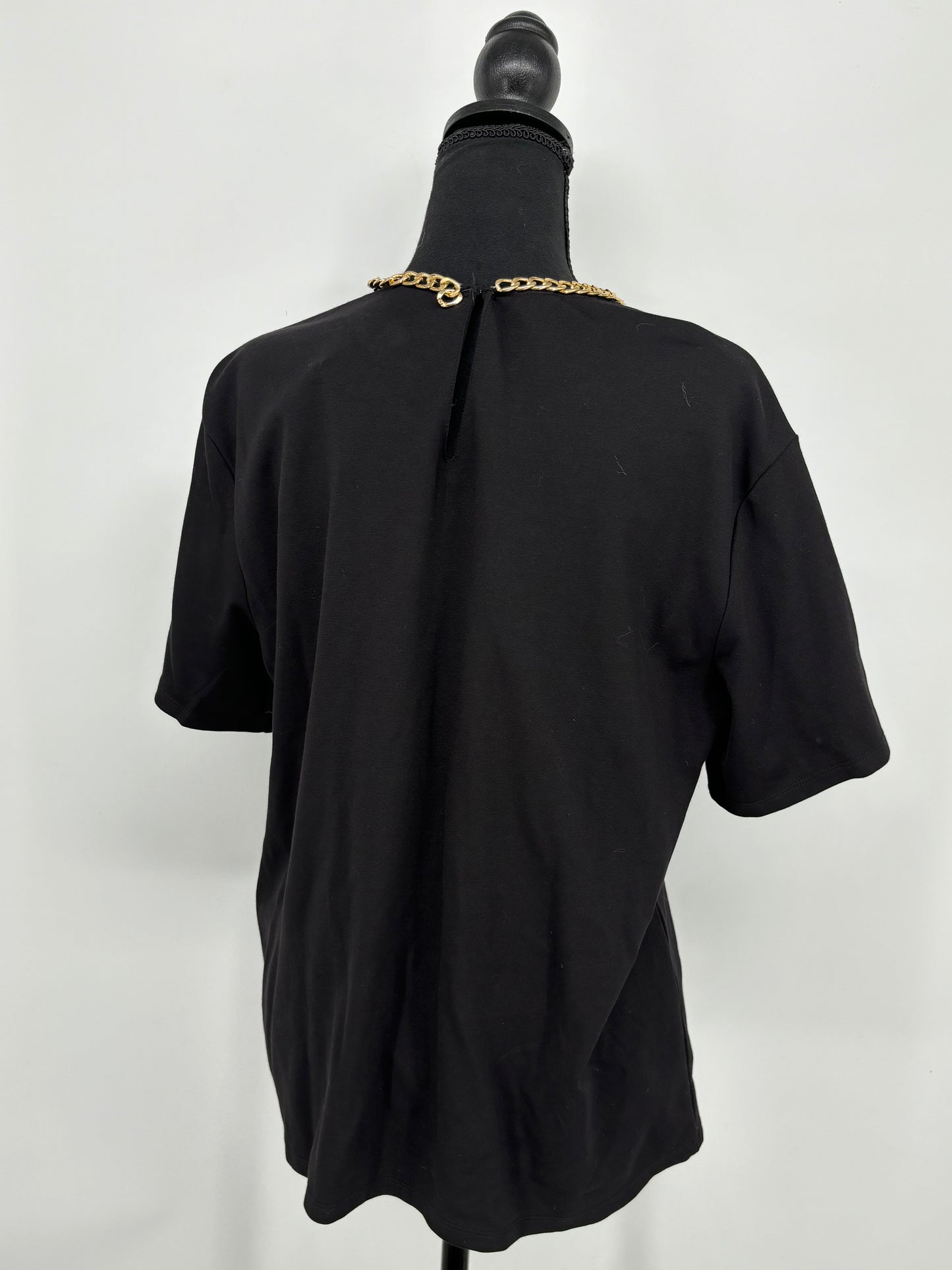 Women’s Black T-Shirt with Metal Chain Detail – Size M