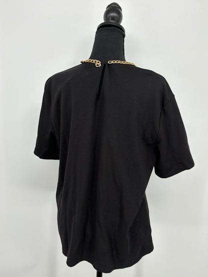 Women’s Black T-Shirt with Metal Chain Detail – Size M