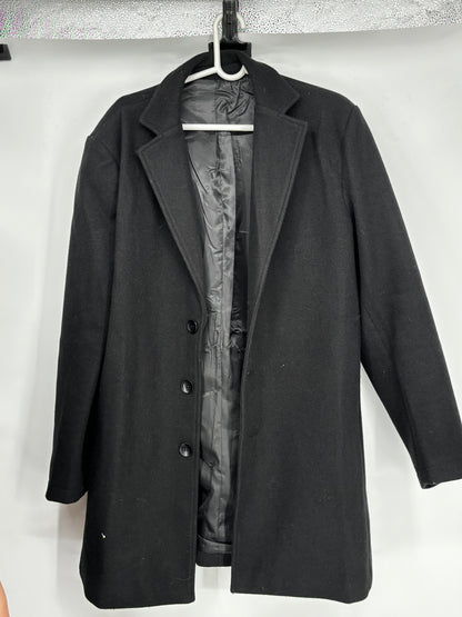 Men’s Black Mid-Length Overcoat – Size L