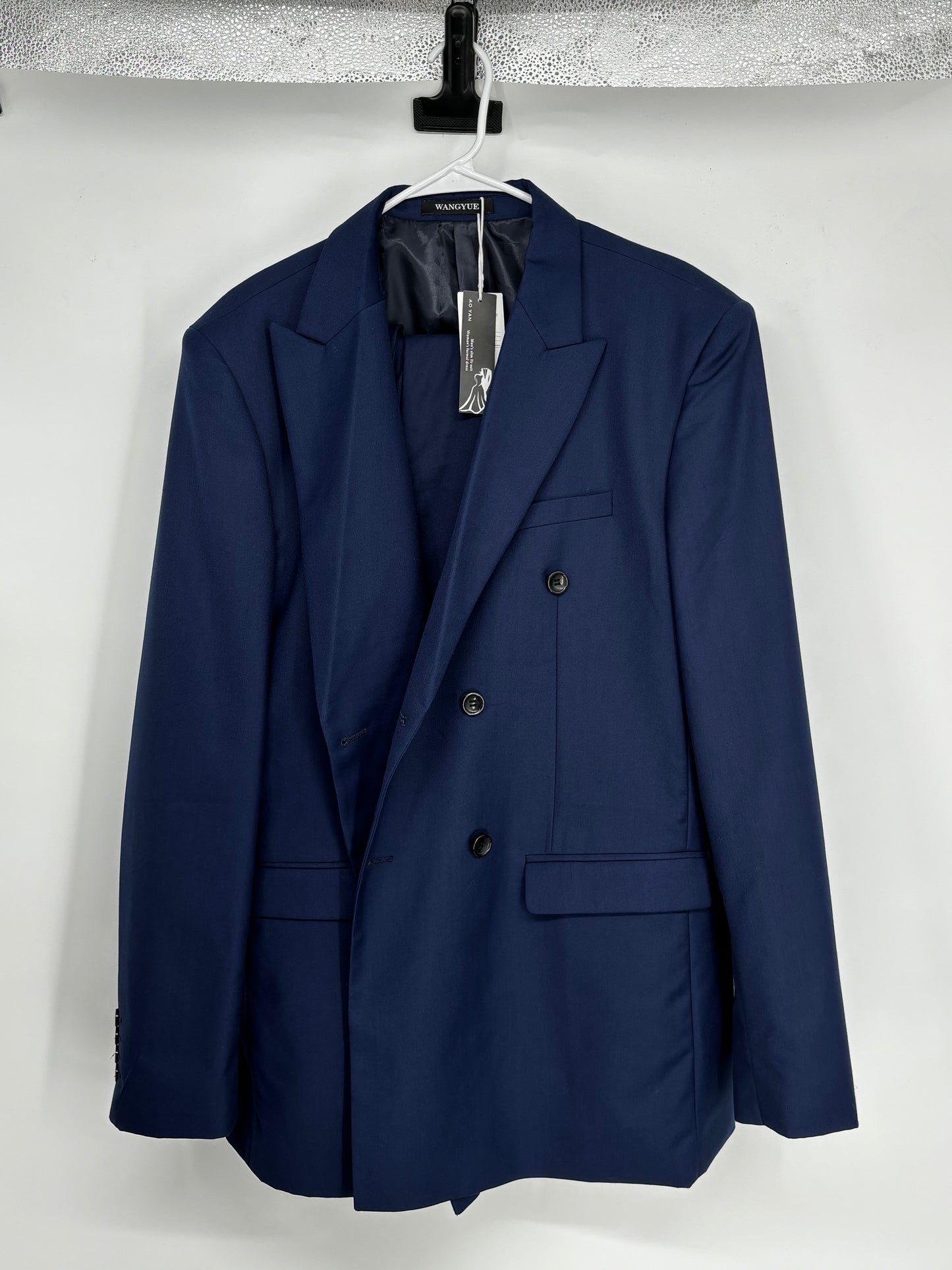 WANGYUE Men’s Blue Suit Set (Blazer & Pants) – Size XL