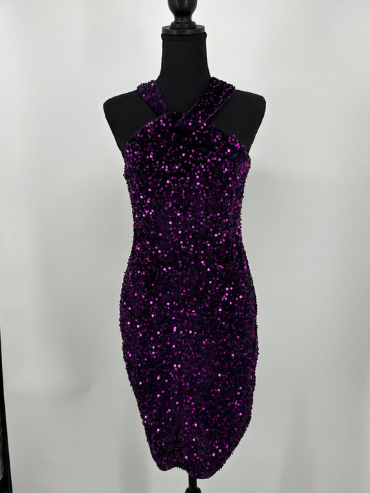 Women’s Purple Sequin Sleeveless Dress – Size S