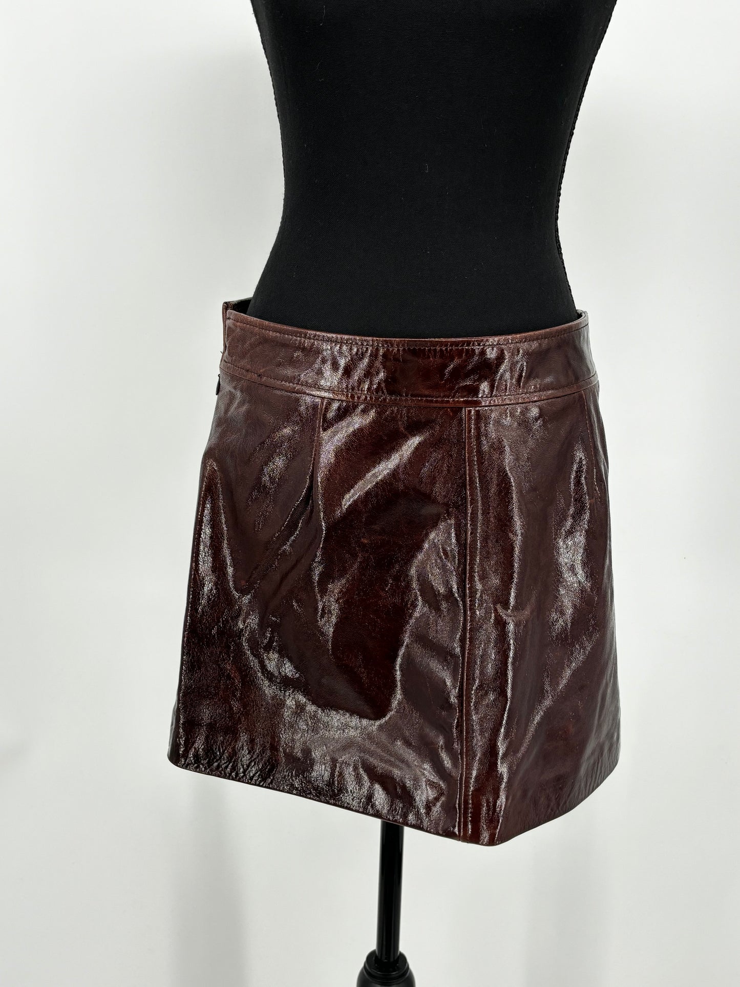 Women’s Brown Distressed Faux Leather Mini Skirt – Estimated Size S–M