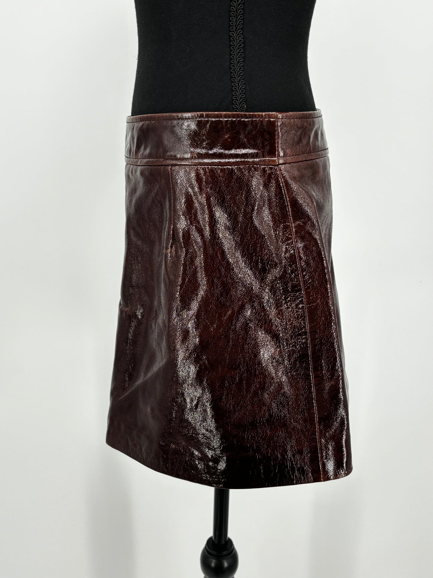 Women’s Brown Distressed Faux Leather Mini Skirt – Estimated Size S–M