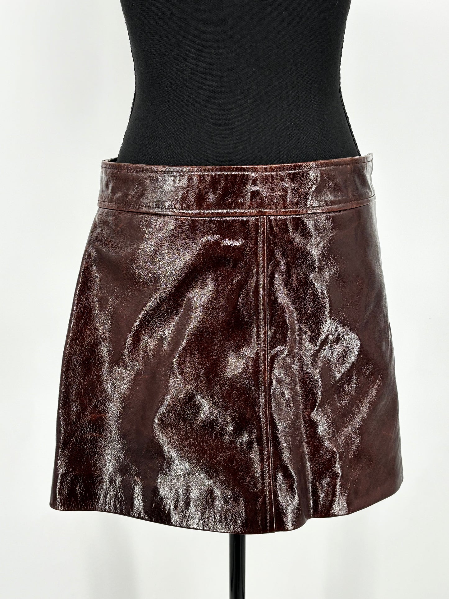 Women’s Brown Distressed Faux Leather Mini Skirt – Estimated Size S–M