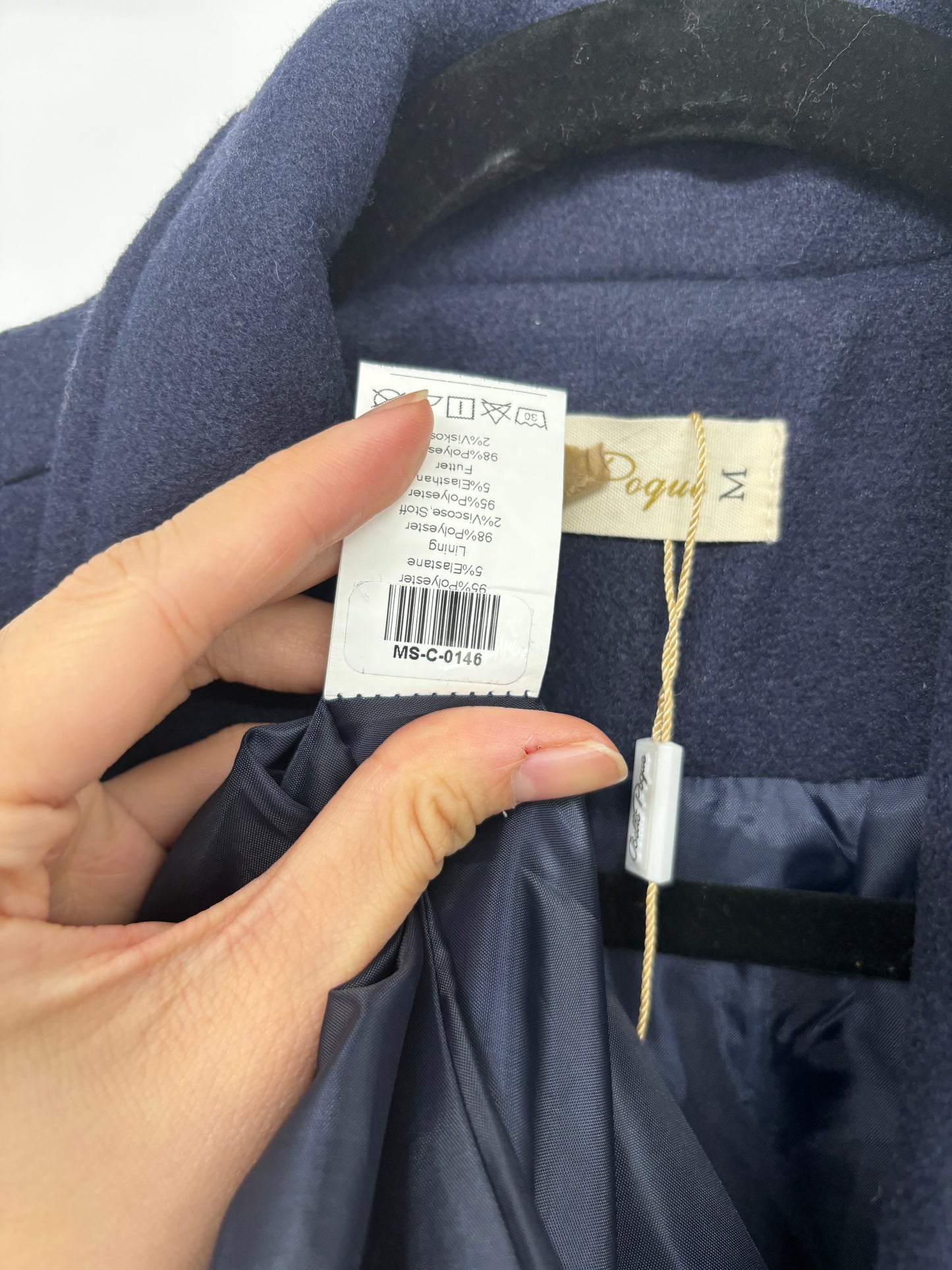 Men’s Navy Blue Double-Breasted Long Coat – Size M