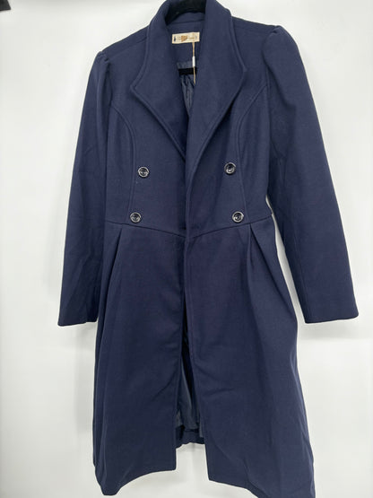 Men’s Navy Blue Double-Breasted Long Coat – Size M