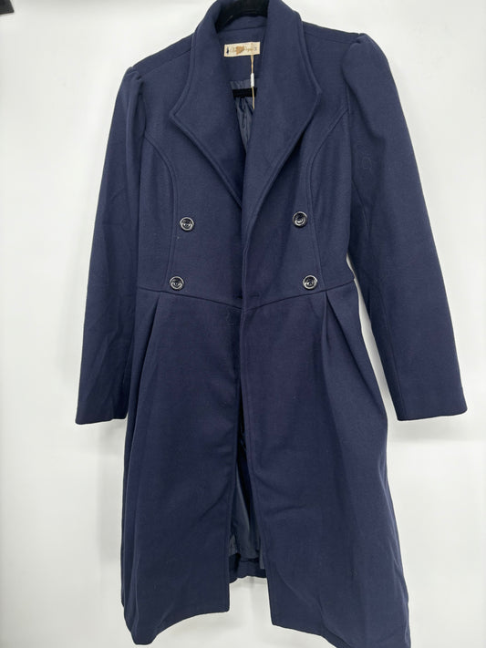 Men’s Navy Blue Double-Breasted Long Coat – Size M