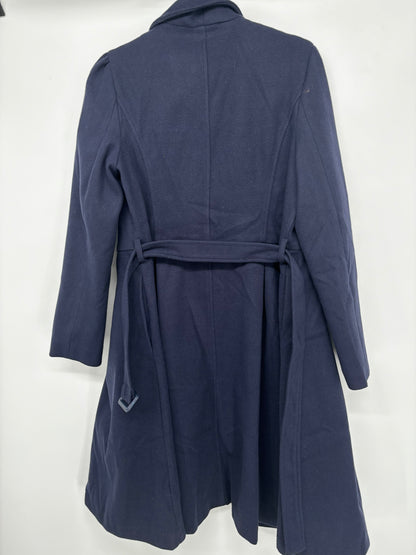 Men’s Navy Blue Double-Breasted Long Coat – Size M