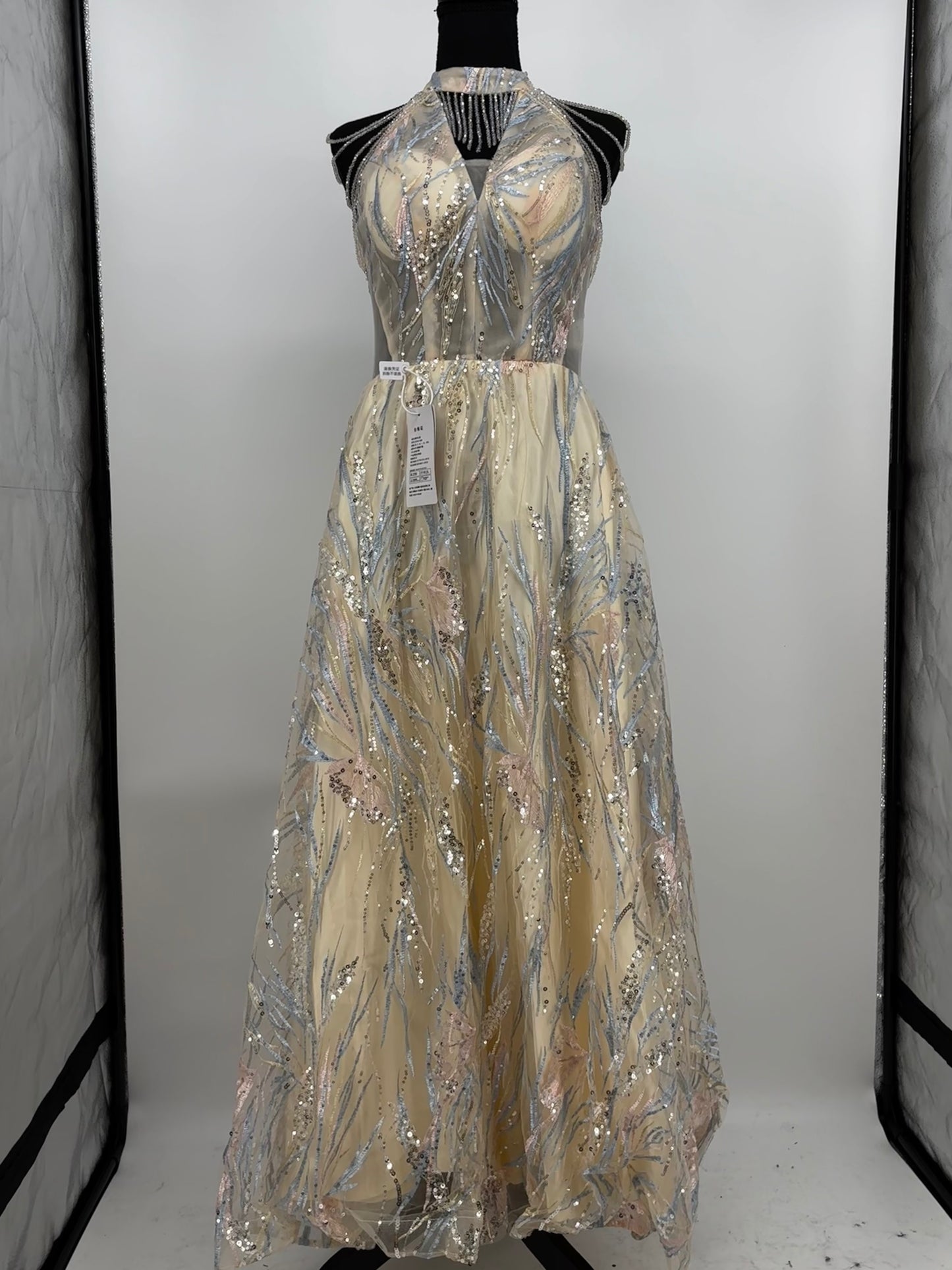 Women’s Gold Sequin Sleeveless Evening Gown size no