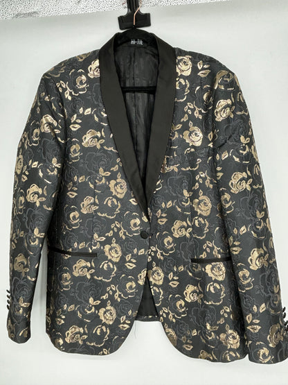 Men’s Dark Floral Jacquard Blazer with Gold Pattern – Size no