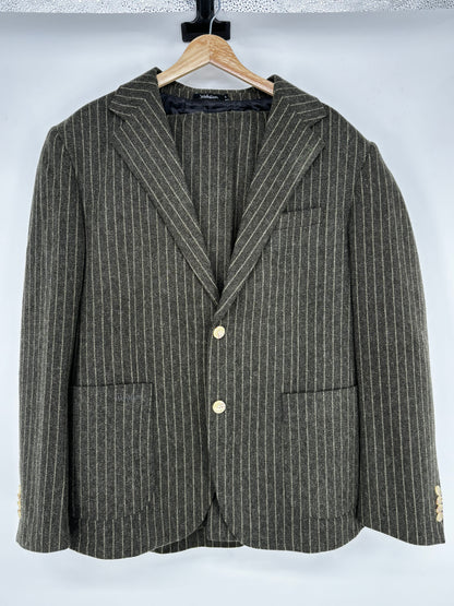 Men’s Black Pinstripe Single-Breasted Blazer – Size L