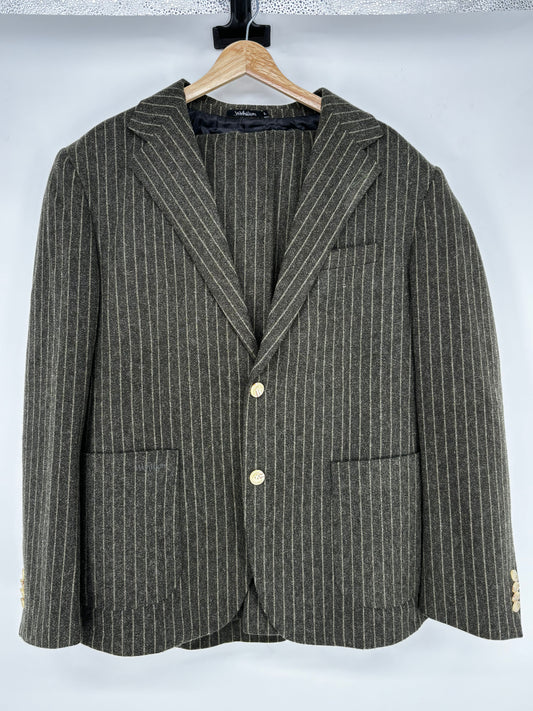 Men’s Black Pinstripe Single-Breasted Blazer – Size L
