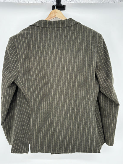 Men’s Black Pinstripe Single-Breasted Blazer – Size L