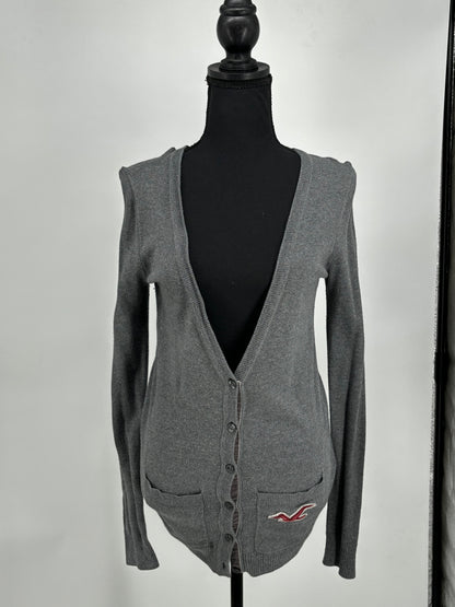 Men’s Gray V-Neck Cardigan Sweater – Size M