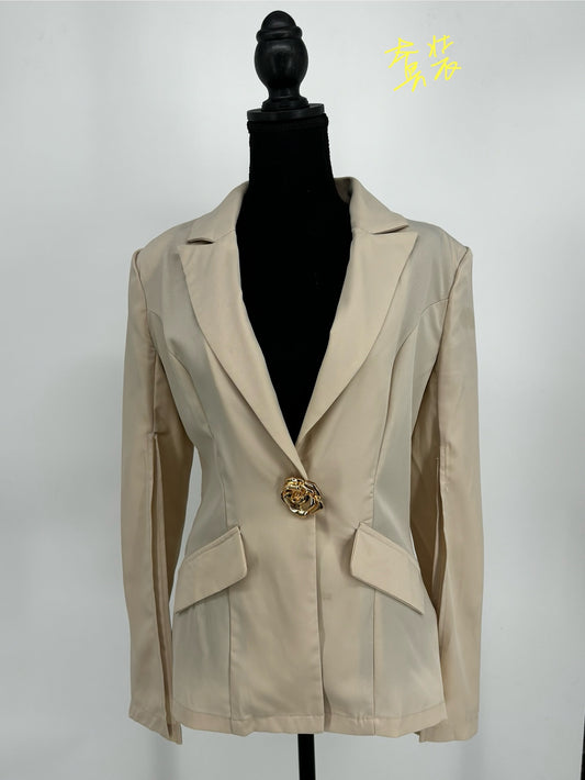 Women’s Off-White Casual Jacket with Lapel – Size S