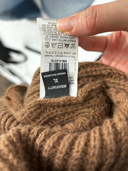 Women’s Brown Zip-Up Knit Cardigan with Lapel size xl